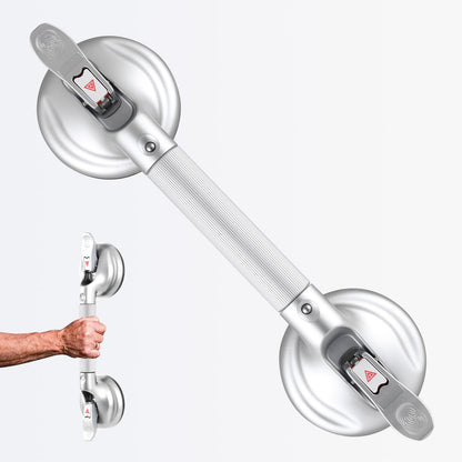 15-Inch Shower Handle - Upgraded Grab Bar with Strong Suction Cups for Bathtub & Shower Safety, Ideal for Seniors, Elderly, Disabled -Silver