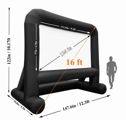 HuaKastro 14 FT Inflatable Projector Screen – One-Piece Design, Easy Setup Blow-Up Movie Screen with Quiet Fan, Ideal for Outdoor & Indoor Movie Nights, Backyard Events, and Parties (Stable Base)