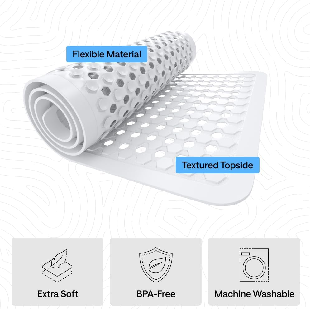 GORILLA GRIP Patentierte Badewannen-Duschmatte, Maschinenwaschbare Badewannenbodenmatte, Saugnäpfe und Abflusslöcher für saubere Wannen, Badezimmer-Essentials, 89x41 cm, Transparent