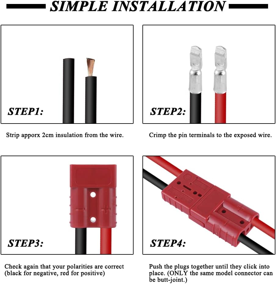 E-TING 6-10 Gauge 50A Batteriekabel Schnellverbindungs-/Trennkabelbaum Stecker für Bergungswinde Auto Anhänger(4 Stk. Rot)