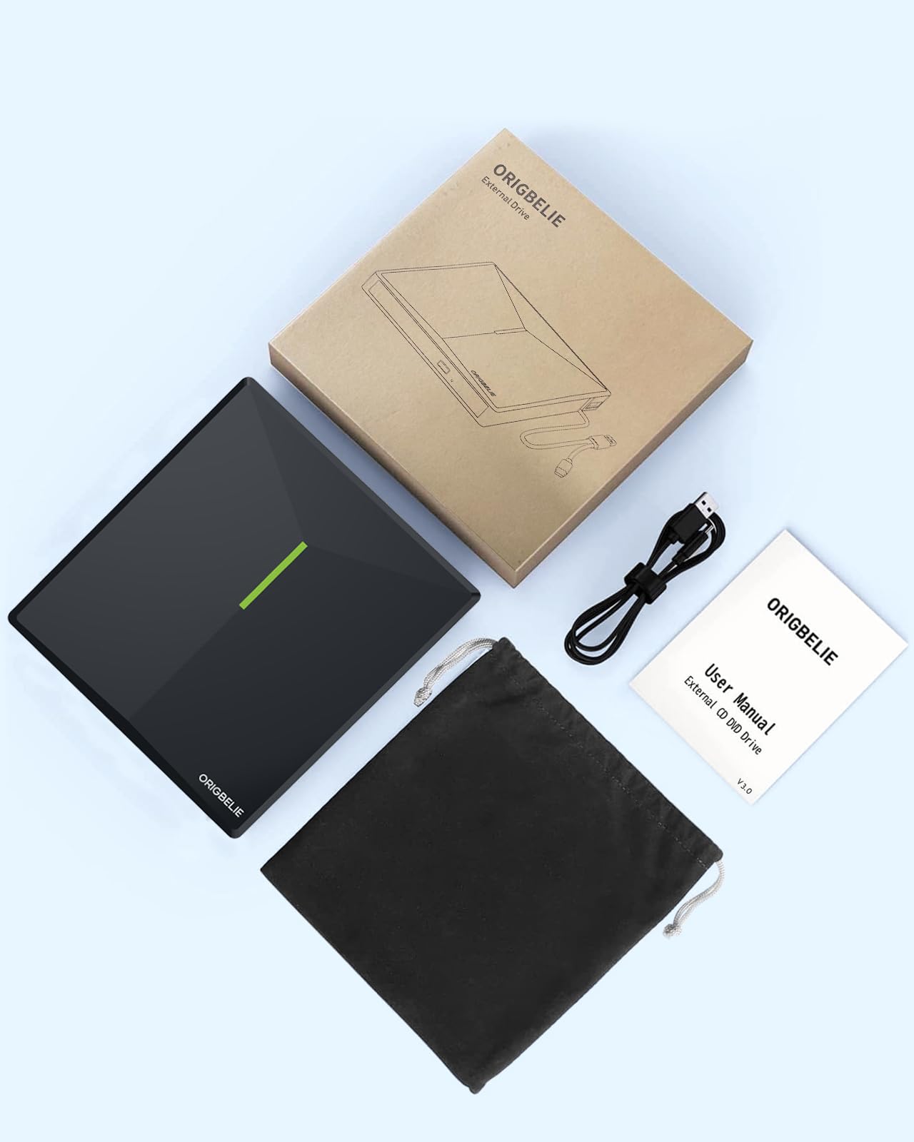 ORIGBELIE externes DVD-Laufwerk, CD-Laufwerk USB 3.0 Typ-C CD/DVD ROM +/-RW Adapter mit USB-Anschluss DVD-Brenner für Laptop, PC, Desktop-Computer, optisches Laufwerk CD-Player kompatibel mit Mac Windows Linux