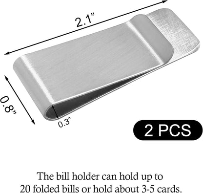 2 PCS Stainless Steel Slim Money Clips Sturdy Cash Receipt Note Clip Credit Card Wallet Bill Holders for Men and Women - Silver and Gold