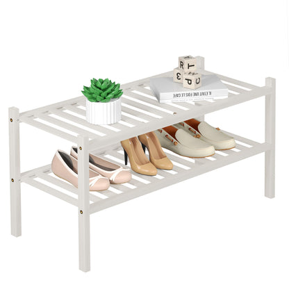 ROMGUAR CRAFT 3 Tier Bamboo Shoe Rack for Closet Free Standing Wood Shoe Shelf Storage Organizer for Entryway Small Space Stackable 27"x11"x20" (Natural)