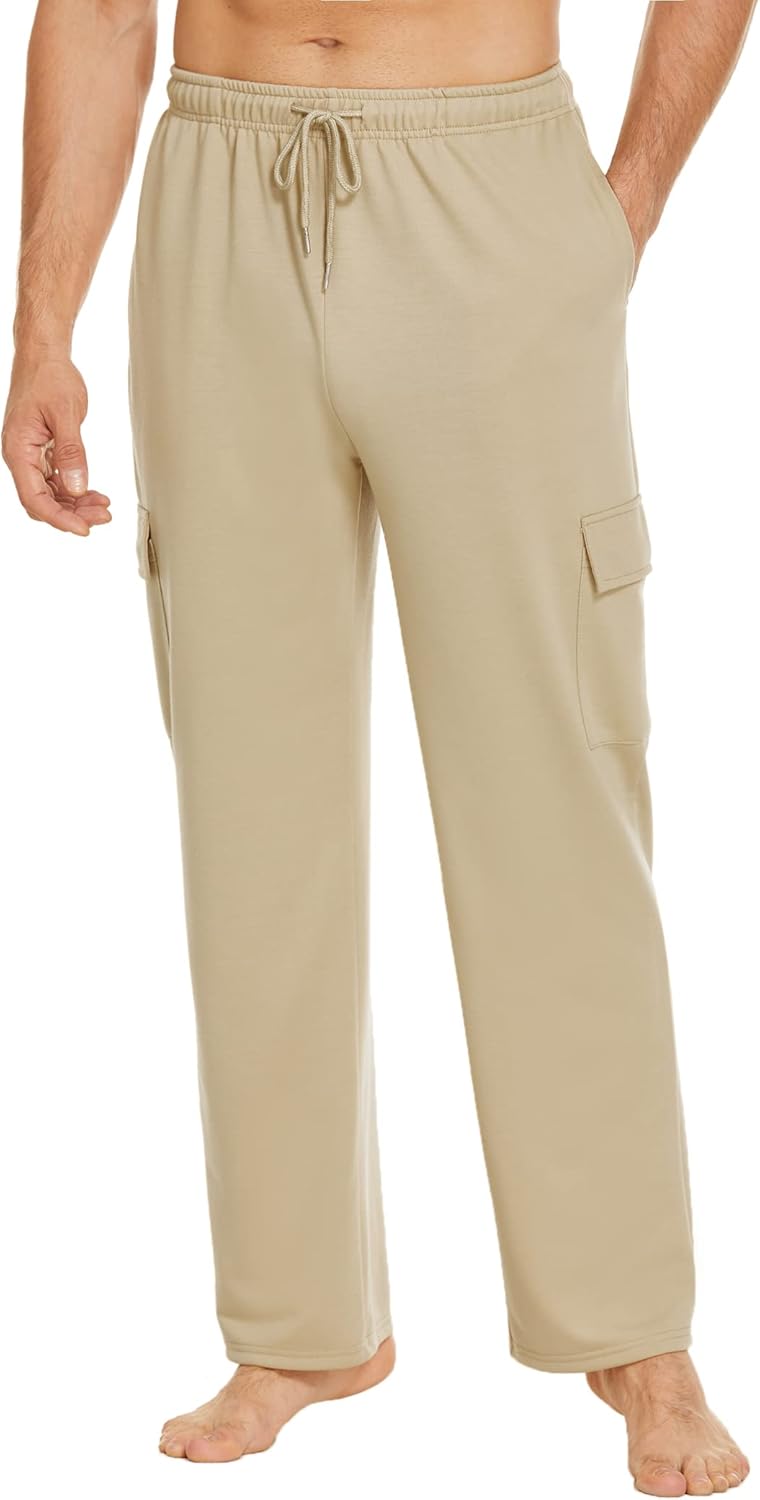 Deyeek Herren Cargo Jogginghose Open Bottom Baggy Leichte Cargo Sweatpants für Männer Locker sitzende Freizeithose mit Taschen
