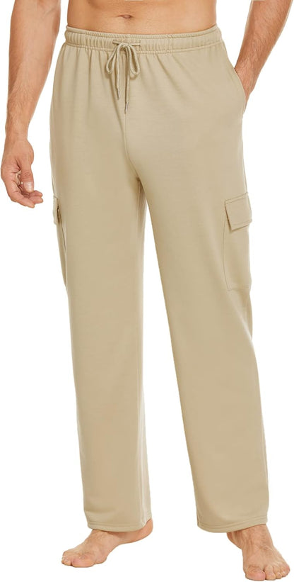 Deyeek Herren Cargo Jogginghose Open Bottom Baggy Leichte Cargo Sweatpants für Männer Locker sitzende Freizeithose mit Taschen
