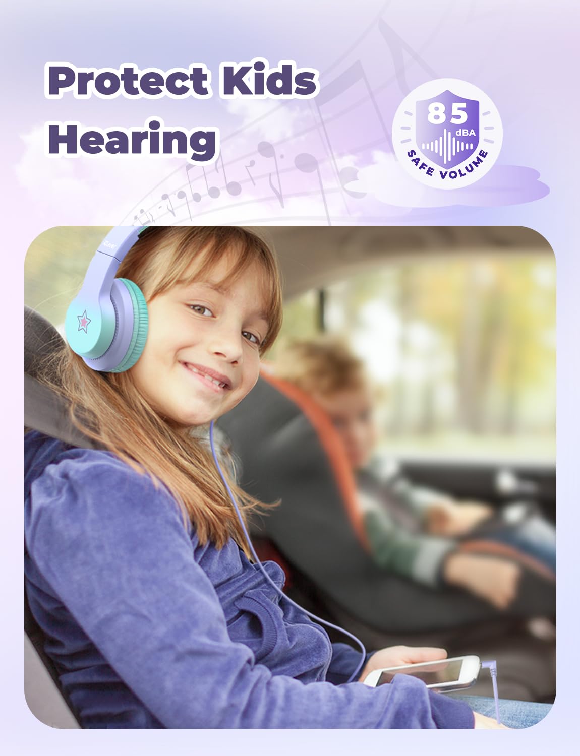 iClever Kinderkopfhörer für Schule und Reisen, sichere Lautstärkebegrenzung, HD-Mikrofon, Stereo-Sound Over-Ear-Kopfhörer für Mädchen und Jungen, FunShare Faltbar, 3,5 mm kabelgebunden für iPad Computer, HS19