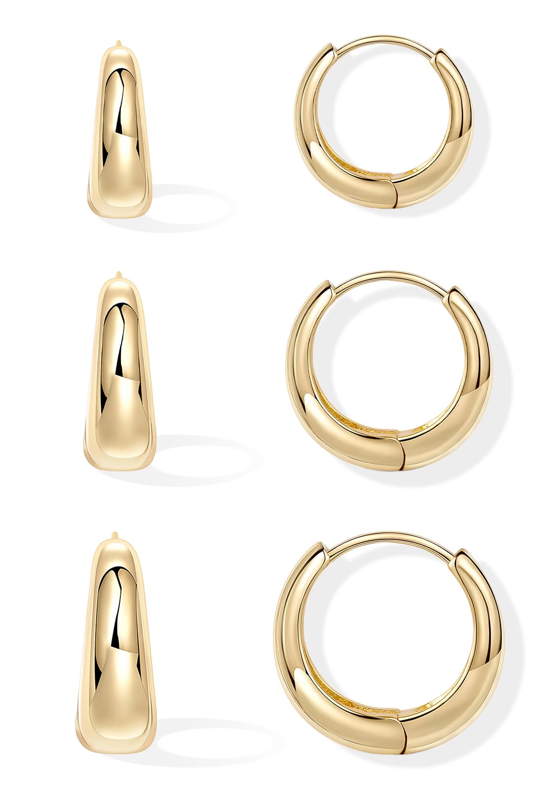 Inerney 14K Gold Plated Huggie Hoop Earrings for Women, Small Sterling Silver Earring Set Hypoallergenic Cartilage Helix Stacks, Mini Dainty Cute Trendy Birthstone Jewelry Gift for Multiple Piercings