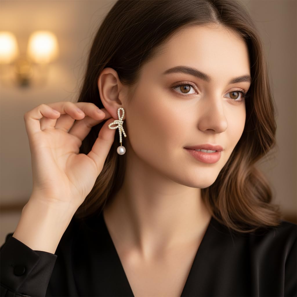 Trinckle Silber Tropfenohrringe mit Perlen, Silber Hängeohrringe für Frauen 5mm Brautperlen Lange Ohrringe für Muttertag, Weiß Boho Accessoires Hochzeitsschmuck, Silber Statement Ohrringe für Abschlussball Geburtstag
