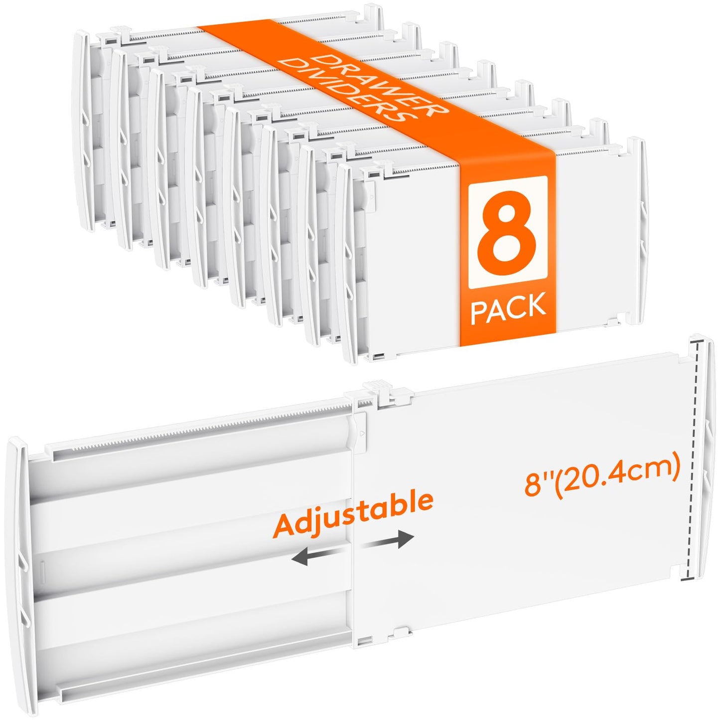 Lifewit 8" Tall 4 Pack Drawer Dividers, 13.8"-22.2" Adjustable Deep Drawer Organizer Clothes, Expandable White Plastic Separators for Dresser, Kitchen, Cabinet, Closet, Office Organization & Storage