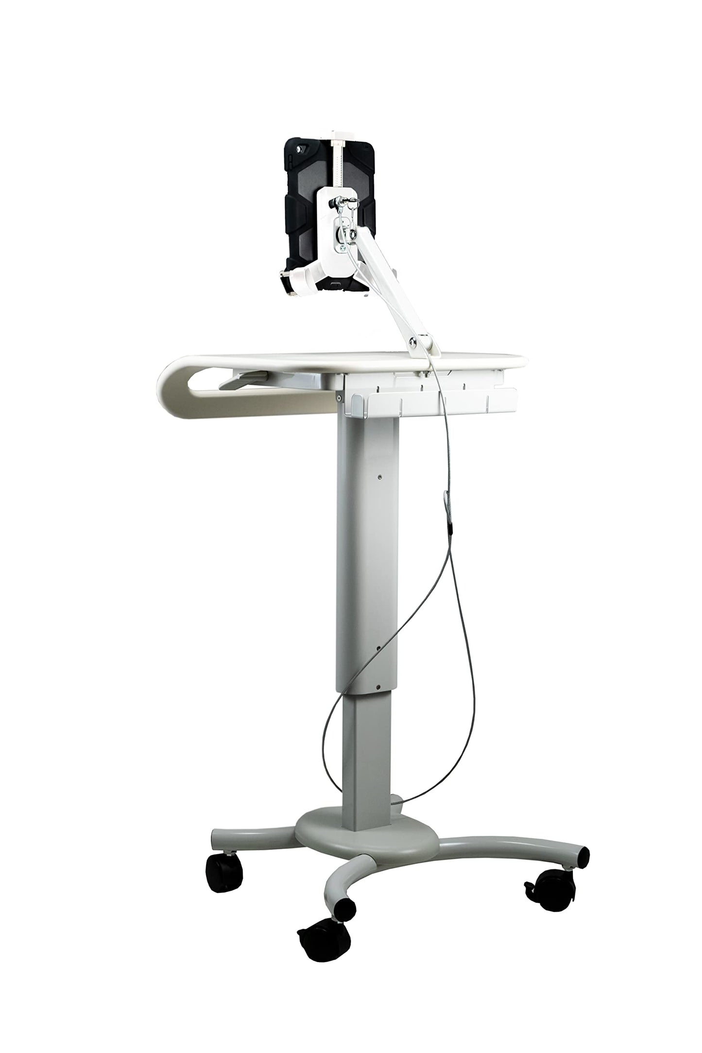 Rolling Medical Workstation – CTA Height Adjustable Mobile Secure Medical Workstation Cart for iPad 10th Gen 10.9" - 7/8/9 Gen 10.2”- Pro 11” - Air 4 - Galaxy Tab S3 - White (QPAD-HRSW)