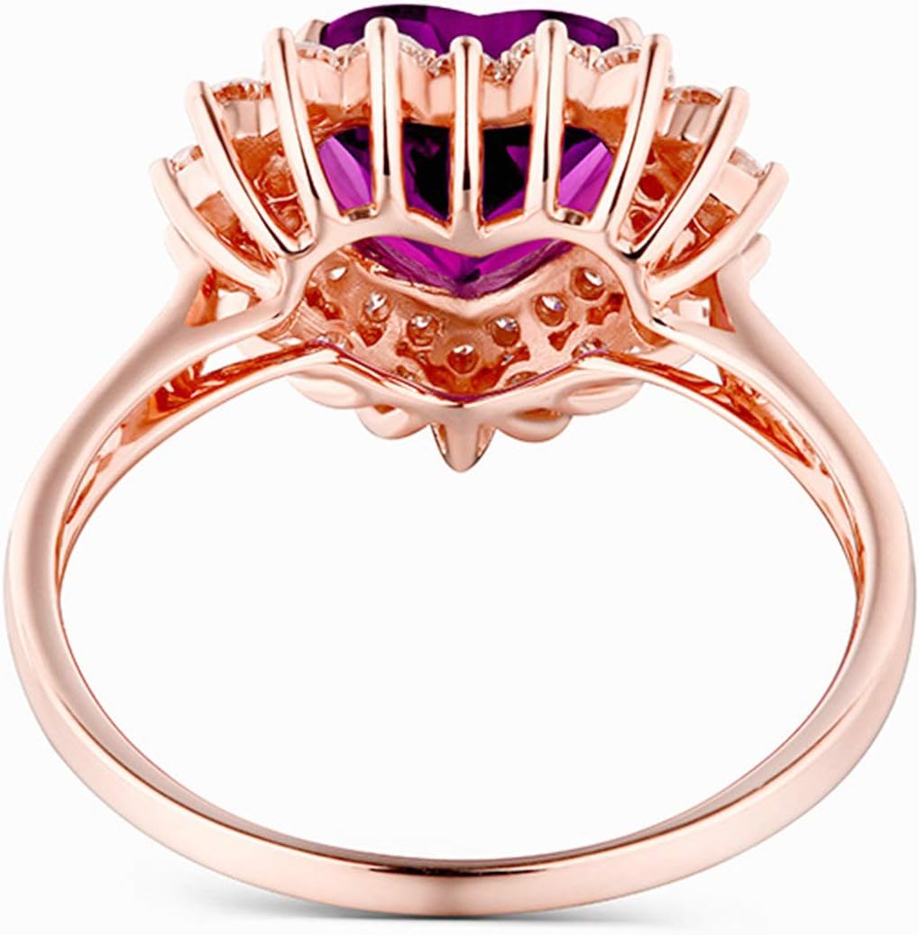 Aienid 18Ct Rose Gold Womens Ring Custom 1.13Ct Heart Shape Amethyst with Round Diamond Wedding Rings for Women