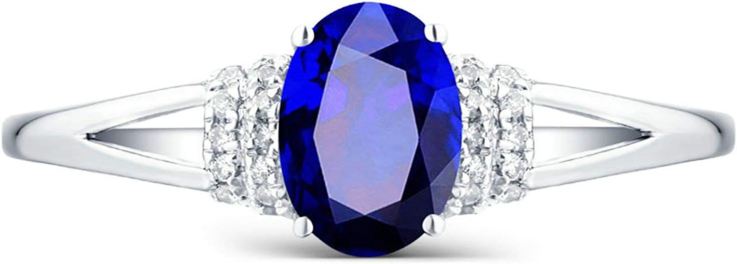 Aienid 18Ct White Gold Diamond Engagement Rings Women Oval Cut Blue Sapphire Wedding Rings for Women