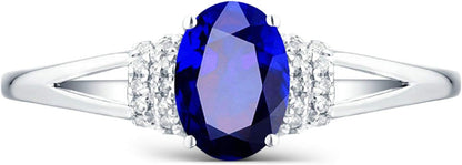 Aienid 18Ct White Gold Diamond Engagement Rings Women Oval Cut Blue Sapphire Wedding Rings for Women