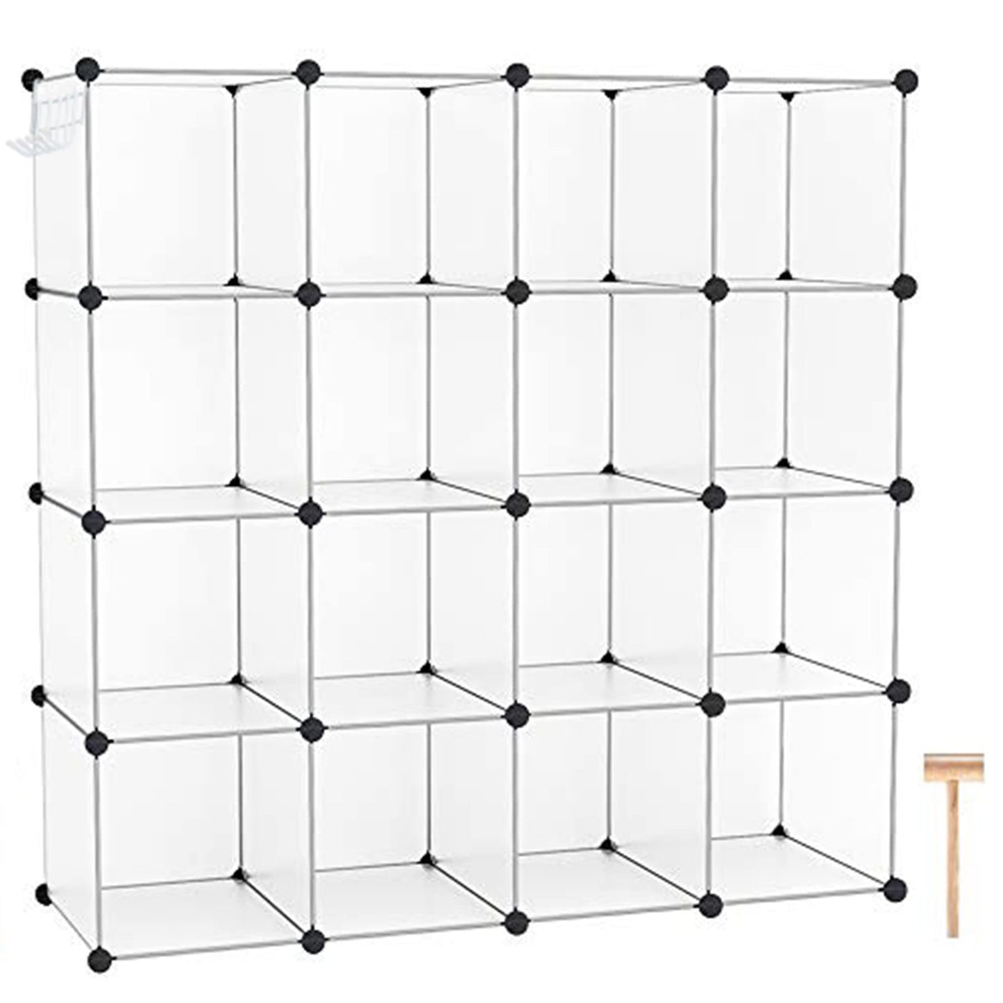 C&AHOME Cube Storage Organizer, 16-Cube Shelves Units, Plastic Storage Cubes, DIY Closet Organizer, Modular Closet Storage Shelves Ideal for Home, Bedroom, 48.4" L × 12.4" W × 48.4" H Black SUM3016H
