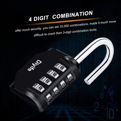 Combination Padlock, Diyife 4 Digit Locker Lock Weatherproof Lock Outdoor Combination Lock for School Gym Locker,Toolbox, Fence, Hasp, Cabinet(Black)