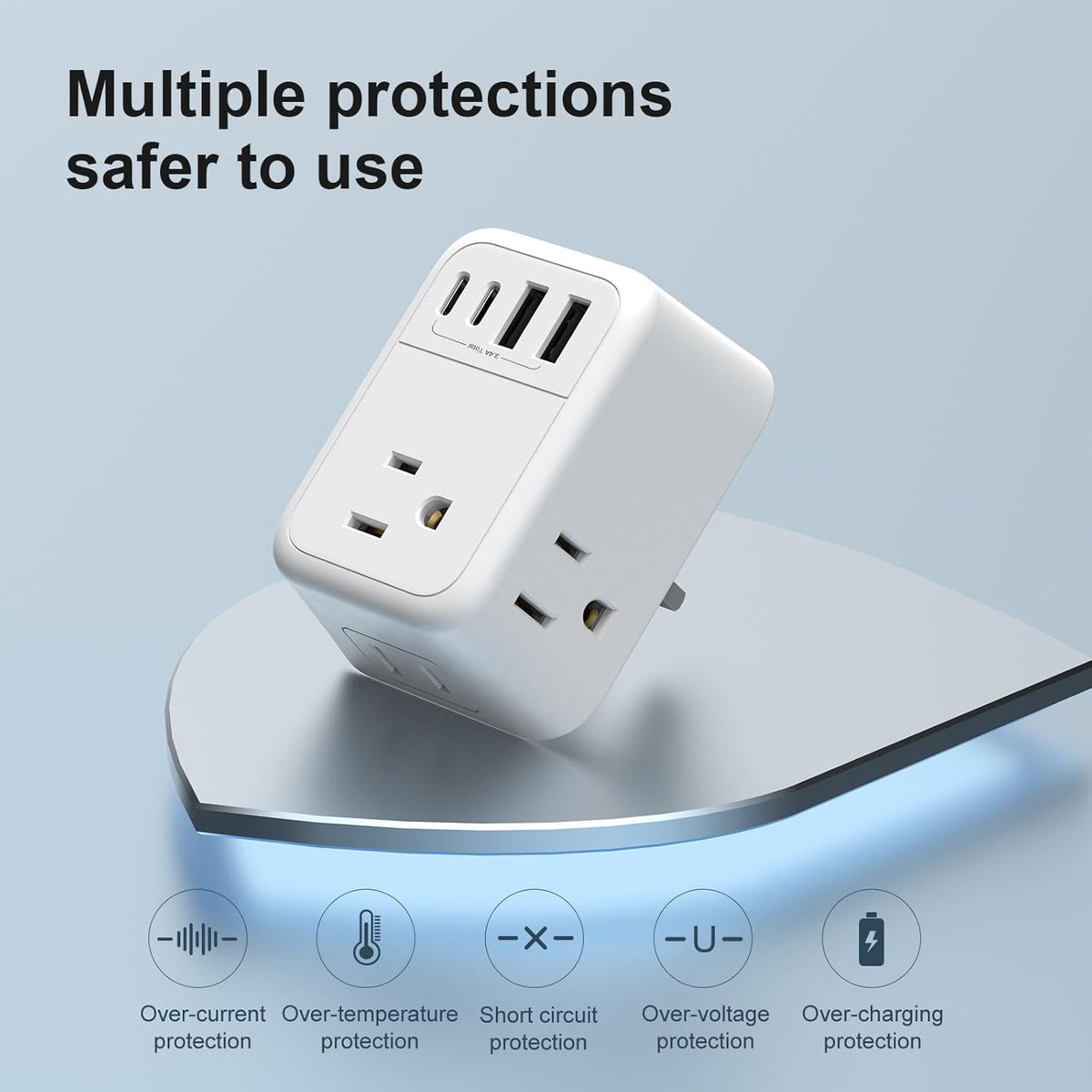 2 Pack European Travel Plug Adapter, VYLEE International Travel Adapter with 2 Outlets 4 USB Ports(2 USB C), 6 in 1 Type C Travel Essentials Charger for US to Most of Europe EU Italy Spain France