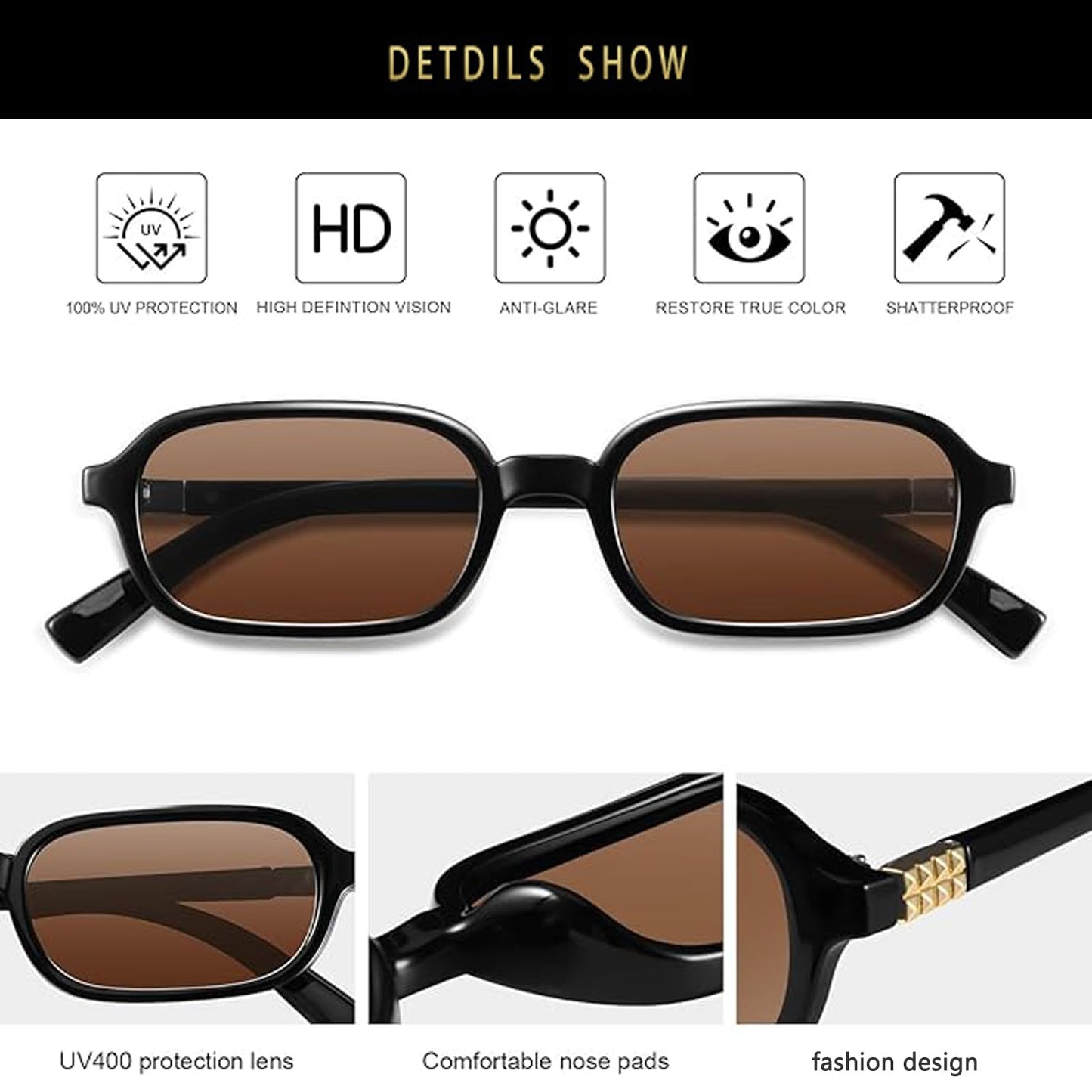 Awdchny Retro Ovale Sonnenbrille für Damen – Elegante Cat Eye 90er Sonnenbrille, Leichter schmaler Rahmen, Trendige UV-Schutz Sonnenbrille 8057 Schwarz+Braun+Schildpatt