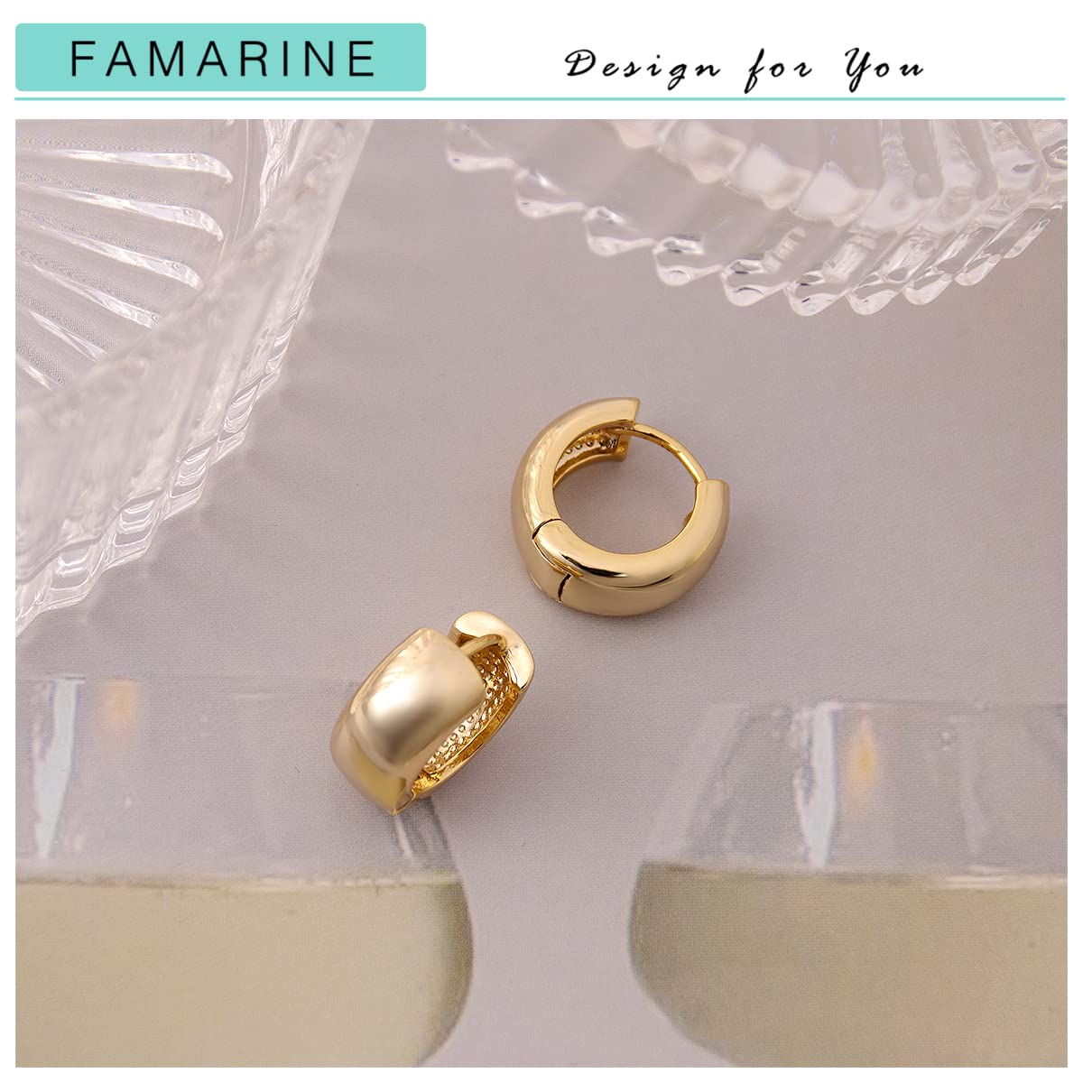 FAMARINE Gold Chunky Creolen für Damen, 0,8 Zoll Gold Creolen Huggie Ohrringe für Herren