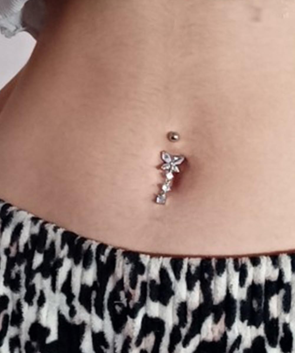 MODRSA Bauchnabelringe Chirurgenstahl Bauchnabelpiercing für Frauen Bauchnabelschmuck Silber Bauchnabelring Diamant