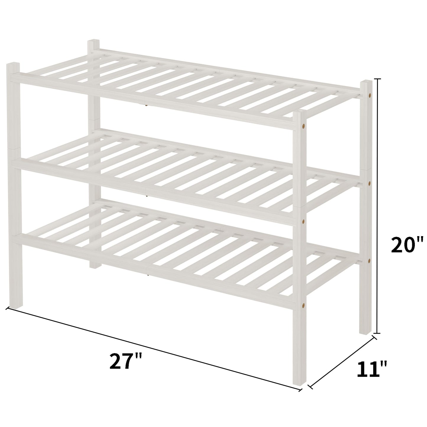 ROMGUAR CRAFT 3 Tier Bamboo Shoe Rack for Closet Free Standing Wood Shoe Shelf Storage Organizer for Entryway Small Space Stackable 27"x11"x20" (Natural)