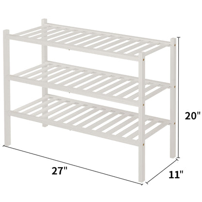 ROMGUAR CRAFT 3 Tier Bamboo Shoe Rack for Closet Free Standing Wood Shoe Shelf Storage Organizer for Entryway Small Space Stackable 27"x11"x20" (Natural)