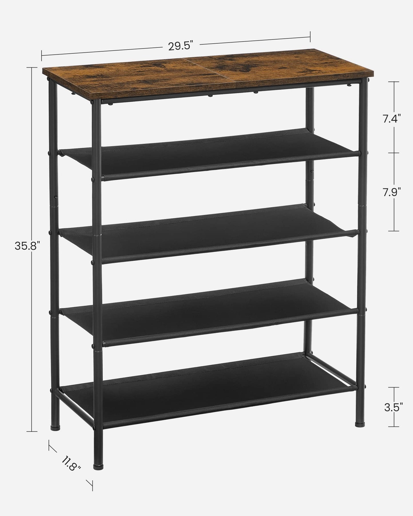 VASAGLE Shoe Rack, 4-Tier Shoe Storage Organizer for Entryway and Closet, Holds 9-12 Pairs of Shoes, 3 Fabric Shelves, Steel Frame, Industrial, Rustic Brown and Black ULBS035B01