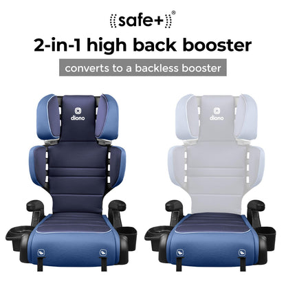 Diono Connect3 RXT 2-in-1 High Back Booster, Slim Fit 3-Across in Many Mid-Sized Sedans and SUVs, for Children from 40-120 lbs., Lightweight with Latch, Black Storm