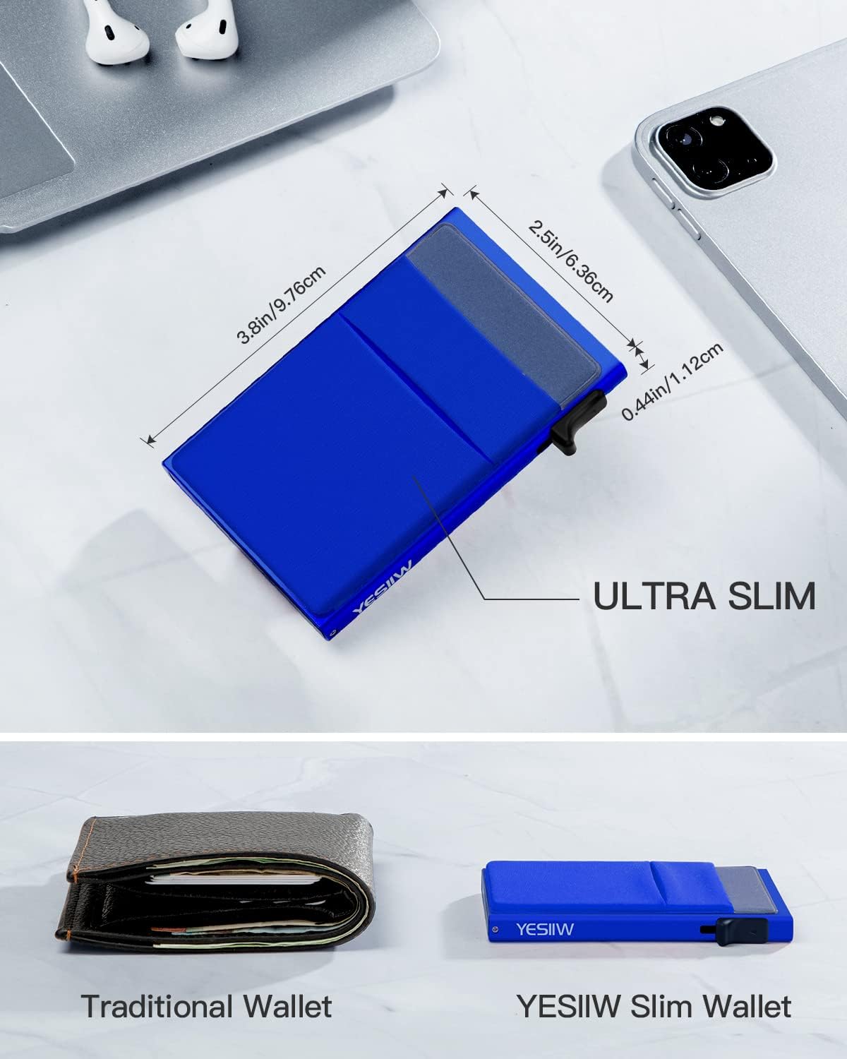 YESIIW Minimalistisches Pop-up-Kartenetui für Herren, RFID-blockierend | Schlankes Visitenkartenetui mit Geldfach | Aluminium-Metall-Bankkartenetui für Scheine, Münzen und Debitkarten