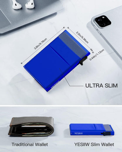 YESIIW Minimalistisches Pop-up-Kartenetui für Herren, RFID-blockierend | Schlankes Visitenkartenetui mit Geldfach | Aluminium-Metall-Bankkartenetui für Scheine, Münzen und Debitkarten