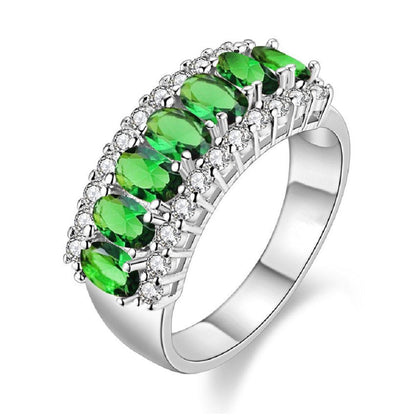 Uloveido Platinum Plated Green Cubic Zircon Rings for Women Fashion Jewelry J501