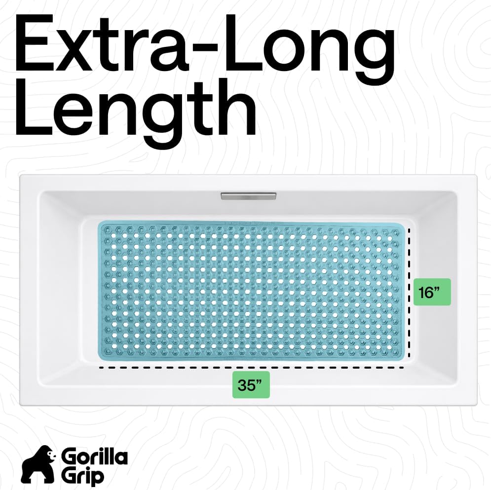 GORILLA GRIP Patentierte Badewannen-Duschmatte, Maschinenwaschbare Badewannenbodenmatte, Saugnäpfe und Abflusslöcher für saubere Wannen, Badezimmer-Essentials, 89x41 cm, Transparent