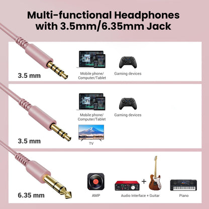 OneOdio Pro-10 Over-Ear Kabelkopfhörer für Schule Studio-Monitor & Mixing DJ Stereo-Headsets, 50mm Neodym-Treiber, Inline-Mikrofon, 3,5mm/6,35mm Klinke für Verstärker Computer Aufnahme Telefon Klavier Gitarre