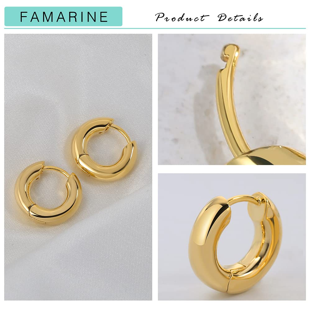 FAMARINE Gold Chunky Creolen für Damen, 0,8 Zoll Gold Creolen Huggie Ohrringe für Herren