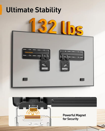 Perlegear Ultra Slim TV Wall Mount 0.3” Low Profile, Compatible with 43”- 86” Flat TV, Neo QLED, Frame TV, Flush Mount Flat Mount Bracket, Micro Gap, Holds up to 132 lbs, Blends Into Any Interior