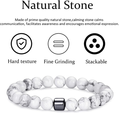 Tigerauge Armband für Herren 8MM Natursteinperlen Armband Set Stretch Lava Stein Armbänder Verstellbares Schwarzes Kristallperlenarmband für Herren Damen Geschenke