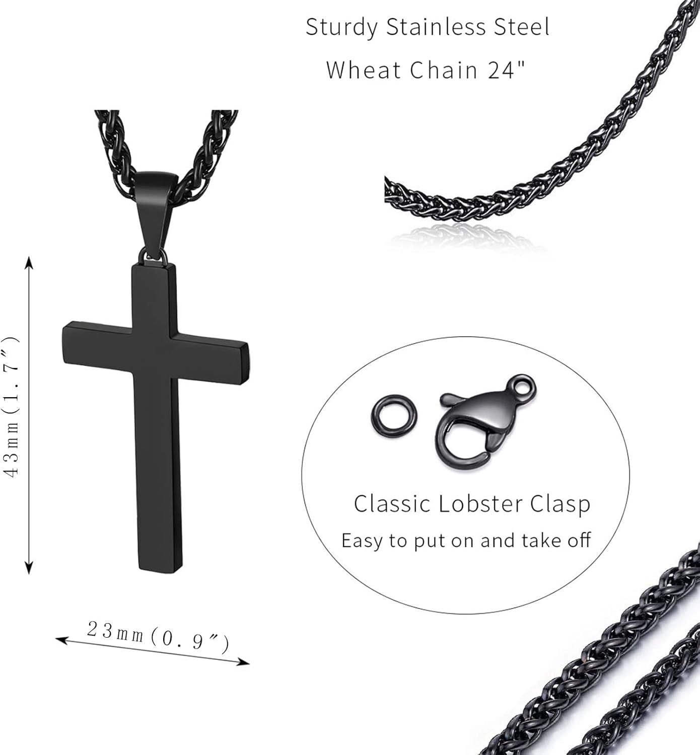P. Blake Edelstahl Kreuz Anhänger Halskette für Männer Jungen, Christliches Kreuz Anhänger mit 61 cm Kette