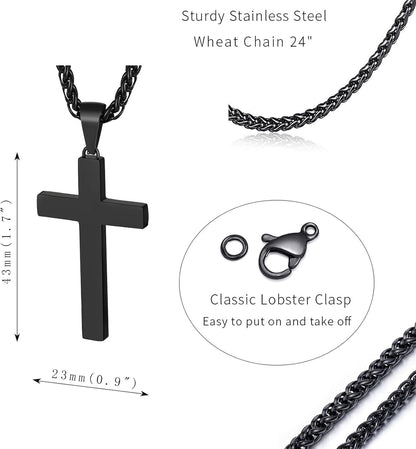 P. Blake Edelstahl Kreuz Anhänger Halskette für Männer Jungen, Christliches Kreuz Anhänger mit 61 cm Kette