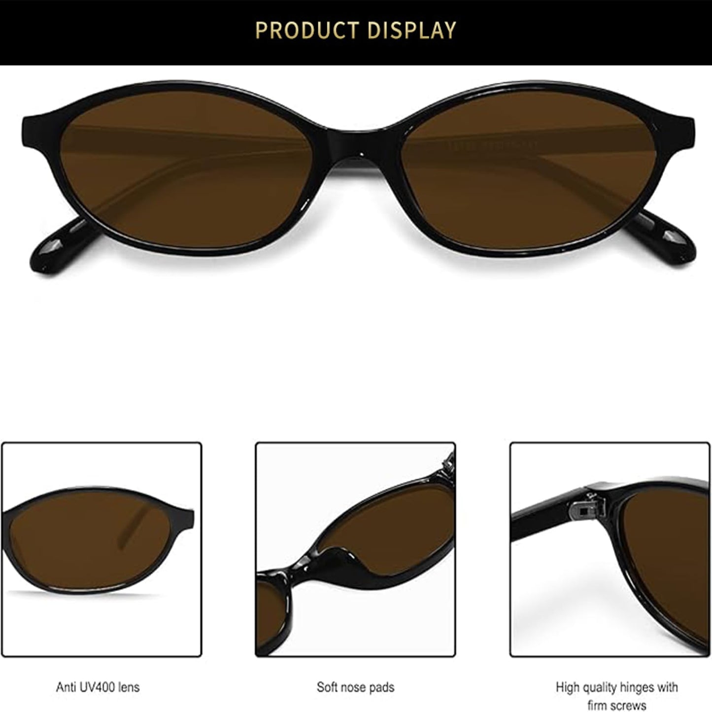 Awdchny Retro Ovale Sonnenbrille für Damen – Elegante Cat Eye 90er Sonnenbrille, Leichter schmaler Rahmen, Trendige UV-Schutz Sonnenbrille 8057 Schwarz+Braun+Schildpatt