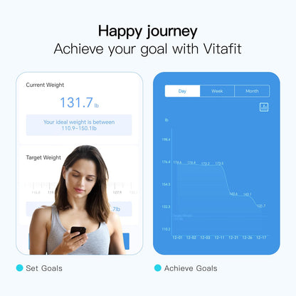Vitafit Smart-Körperwaage, hohe Genauigkeit 0,05 kg, von unserer professionellen Fabrik seit 2001, App-Synchronisierung von 13 Körperzusammensetzungen wie BMI, Körperfett und Muskelmasse, 180 kg, LED, Schwarz