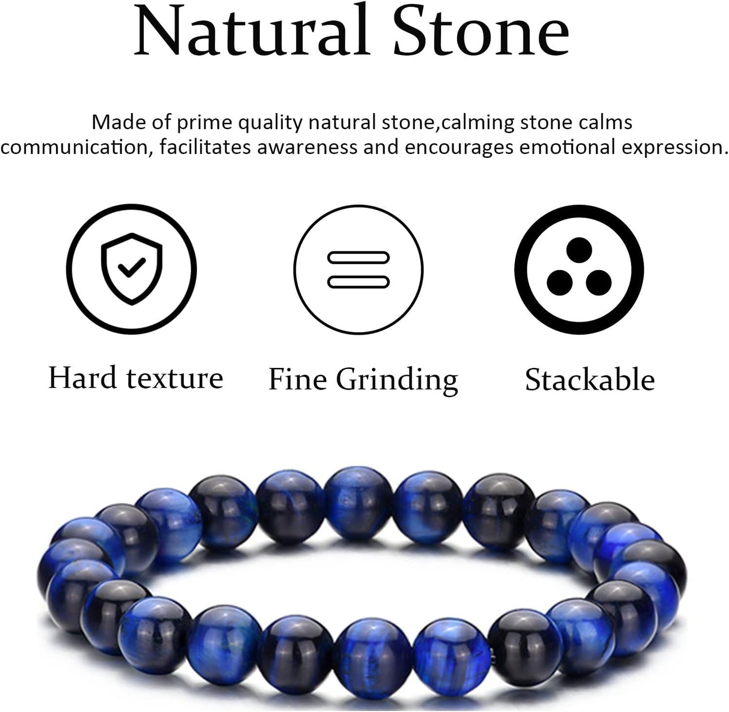 Tigerauge Armband für Herren 8MM Natursteinperlen Armband Set Stretch Lava Stein Armbänder Verstellbares Schwarzes Kristallperlenarmband für Herren Damen Geschenke