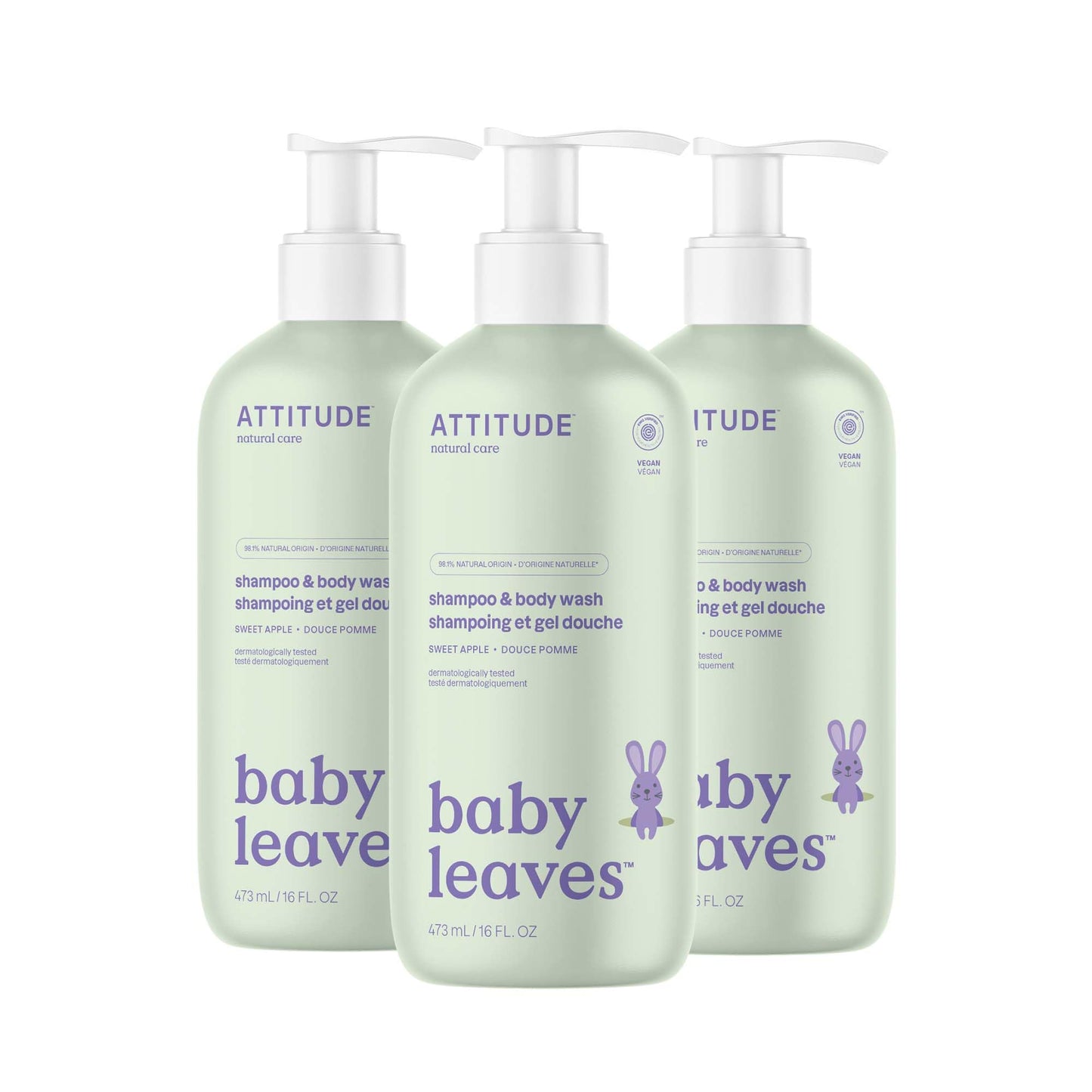 ATTITUDE Baby 2-in-1 Shampoo and Body Wash, Made in Canada, EWG Verified, Dermatologically Tested, Vegan, Pear Nectar, 473 mL