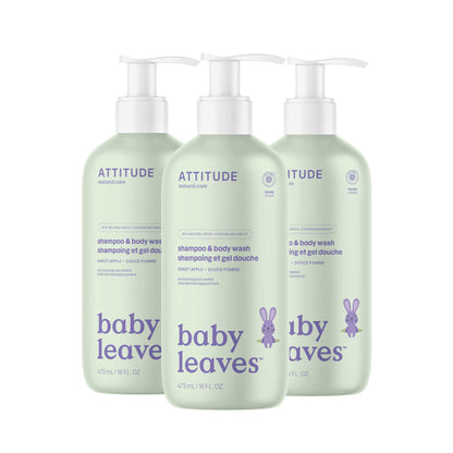 ATTITUDE Baby 2-in-1 Shampoo and Body Wash, Made in Canada, EWG Verified, Dermatologically Tested, Vegan, Pear Nectar, 473 mL
