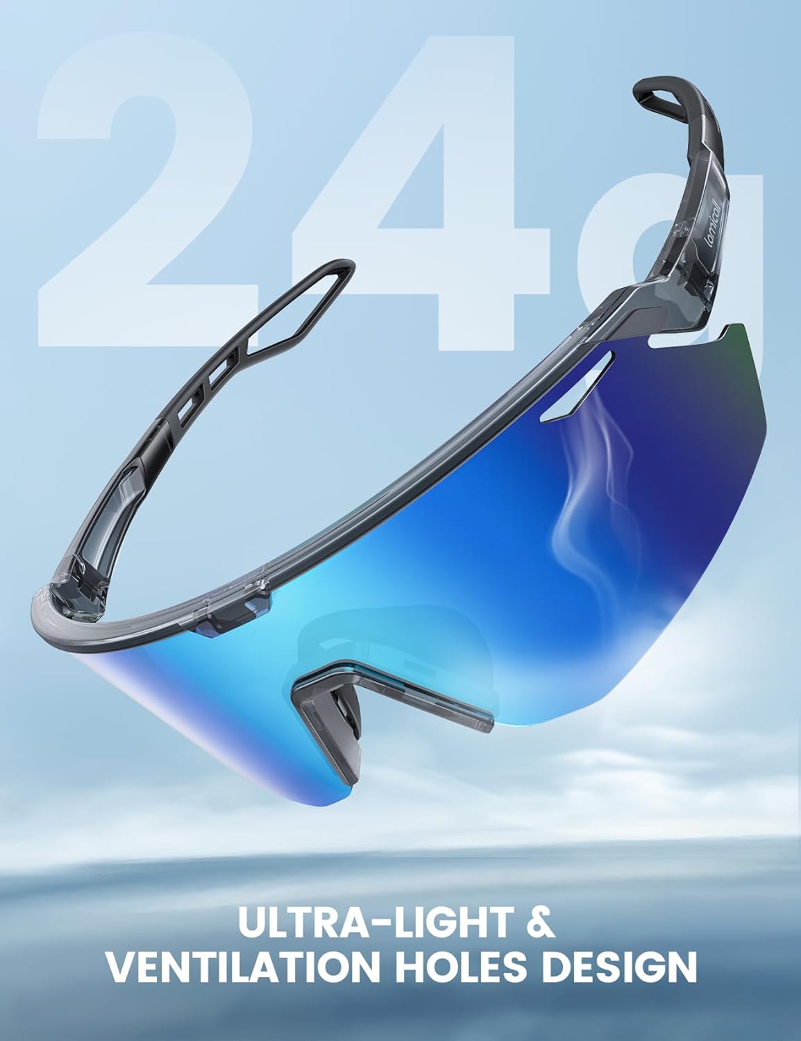 Lamicall Polarisierte Sportsonnenbrille Herren Damen, [24g Ultraleicht] Verstellbares Nasenpad Sportbrille für Fahrrad Wandern Laufen