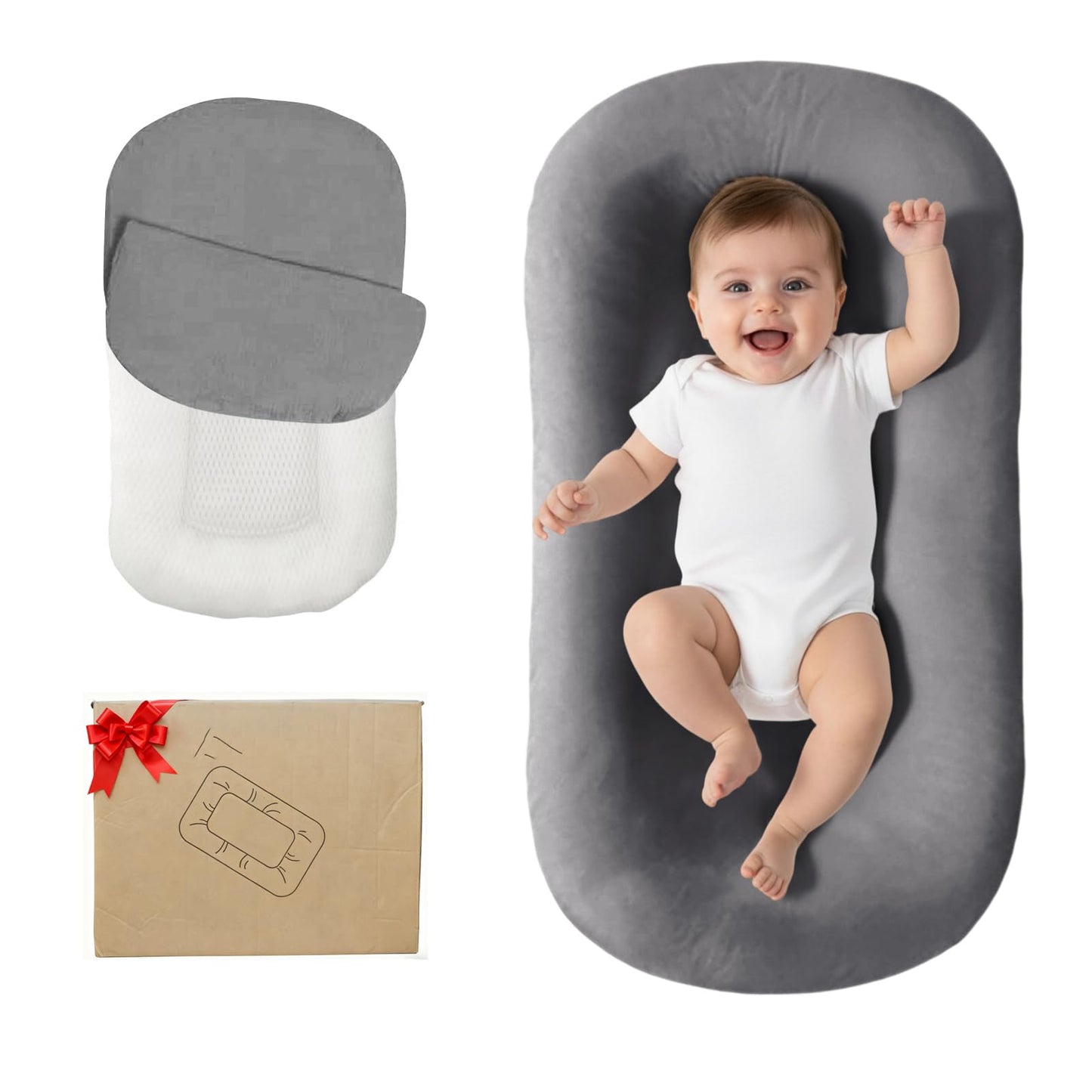 Lucakuins Baby Lounger, Bionic Design Baby Lounger for Newborn 0-24 Months, Soft Organic Cotton Breathable Lounger for Infants (Lovely Green)