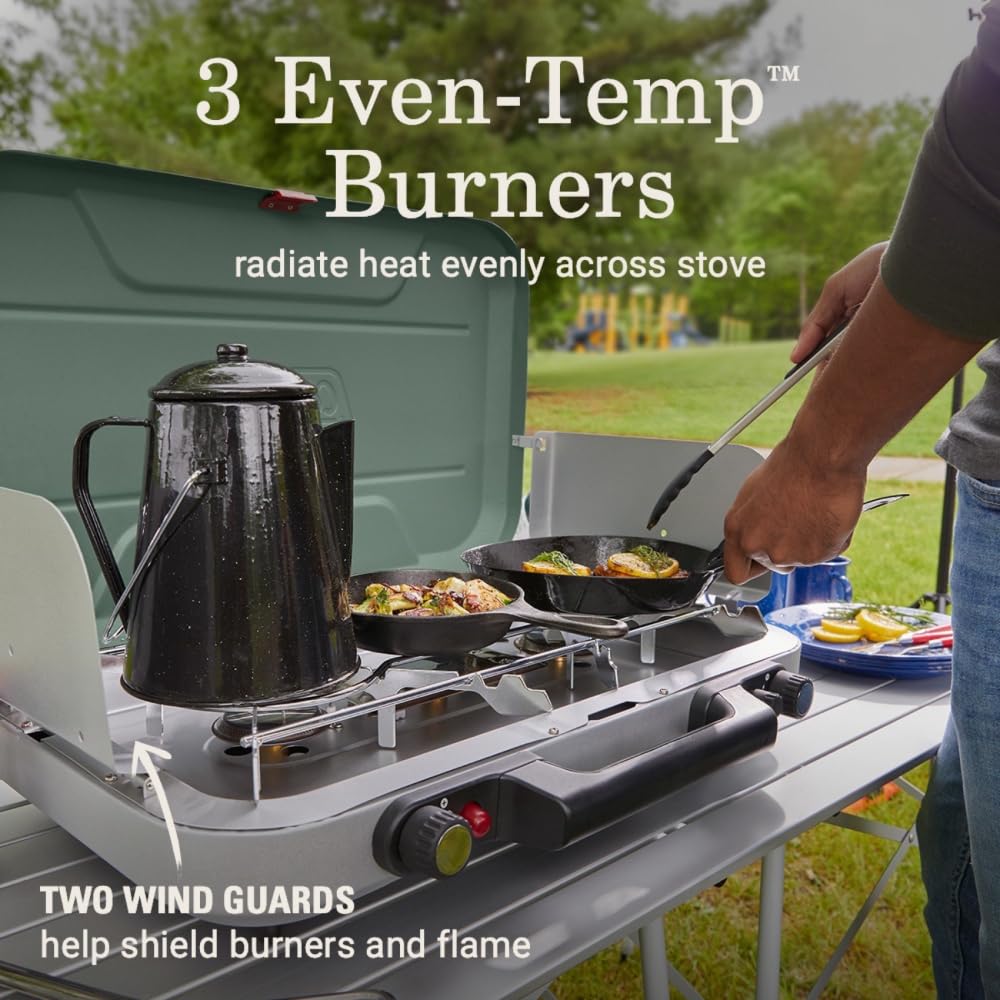 Coleman Cascade 3-in-1 Outdoor Camp Stove, Portable Cooktop with Included Cast-Iron Grill & Griddle Accessories, 24,000 BTUs of Power for Camping, Tailgating, Grilling