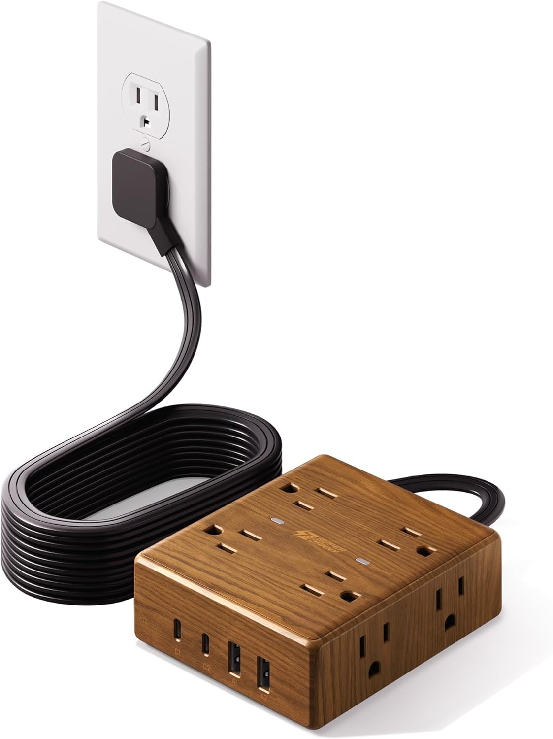 Surge Protector Power Bar, SUPERDANNY 6 Ft Extension Cord with 8 Outlets & 4USB Ports (2 USB 2 C), Mountable Flat Plug Power Strip, Surge Protection for Home, Office, Dorm