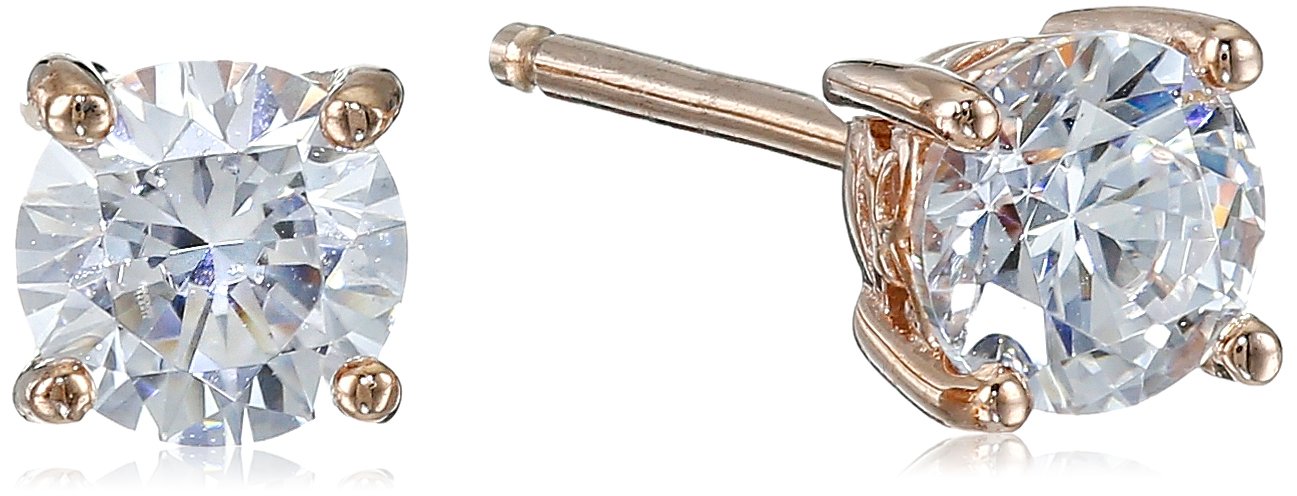 Amazon Essentials Yellow Gold Plated, Platinum or Rose Gold Plated Sterling Silver Infinite Elements Cubic Zirconia Stud Earrings | White, Blue, Green, or Pink Cubic Zirconia