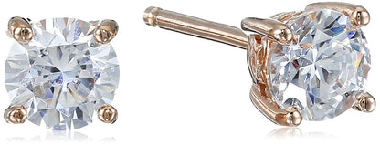 Amazon Essentials Yellow Gold Plated, Platinum or Rose Gold Plated Sterling Silver Infinite Elements Cubic Zirconia Stud Earrings | White, Blue, Green, or Pink Cubic Zirconia
