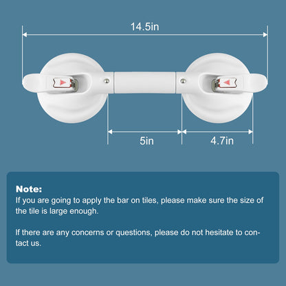 15-Inch Shower Handle - Upgraded Grab Bar with Strong Suction Cups for Bathtub & Shower Safety, Ideal for Seniors, Elderly, Disabled -Silver
