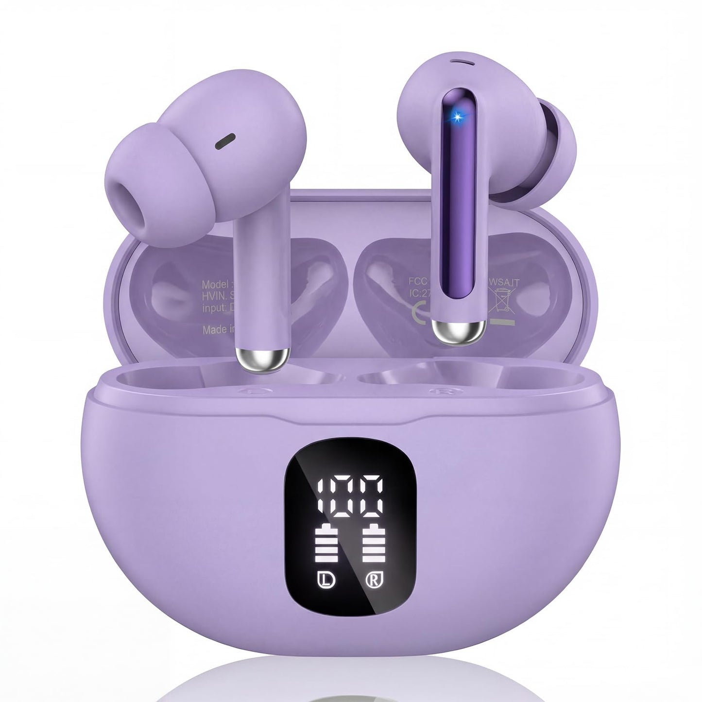 Wireless Earbuds, Bluetooth 5.4 Headphones with 50H Playback, Deep Bass Stereo Ear Buds Clear Calls with LED Power Display, Wireless Headphones with Noise Cancelling Mic for Phone/Laptop, Carbon black
